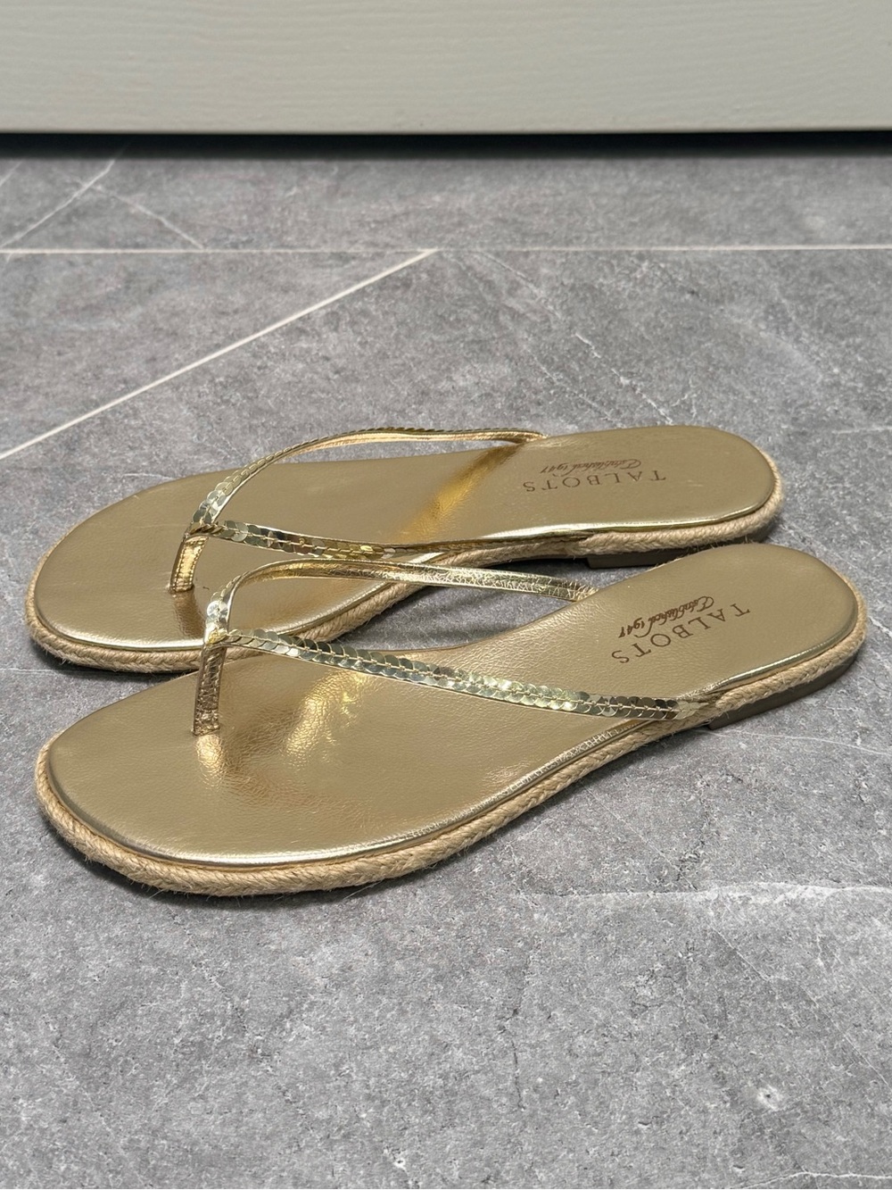 Talbots Metallic Gold Sequin Flip Flop Sandals